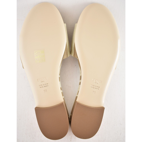 Fendi Beige Sand Striped FF Monogram Logo Mule Slide Flat Flip Flop Sandal 38 - Picture 15 of 15